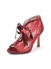 ieftine Casual-papuci de damă din dantelă albă cu vârf deschis la gleznă cu cravată panglică din satin – pantofi de mireasă eleganți cu toc înalt pentru mirese