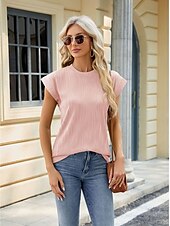 お買い得  Tシャツ-女性用 ボヘミアン T シャツ 平織り ボヘミア スタイリッシュ ベーシック 半袖 フラッタースリーブ ラウンドネック レギュラートップス 日常 お出かけ 週末 チュニック ライトグリーン ピンク ネービーブルー オレンジ グリーン 夏