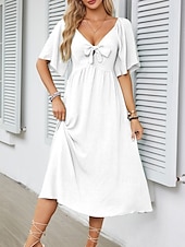 economico Abiti casual bianchi-Per donna Vestito longuette Abito casual Abito linea A Moda Essenziale Informale Da mare Giornaliero Standard Liscio Manica corta A V Bianco Azzurro Estate