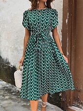 abordables Robes fleuries décontractées-Femme Robe mi-longue Robe casual Robe Trapèze mode Décontractées Vacances du quotidien Standard Floral Manche Courte Col V Vert foncé Eté