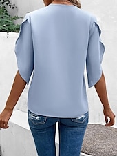 preiswerte Spitzenoberteile-Damen Hemd Bluse Feste Farbe Stilvoll Brautkleider schlicht Halbe Ärmel Eine Glocke V Ausschnitt Normale Oberteile Täglich Spitze Patchwork Rosa Leicht Blau Sommer Frühling Herbst