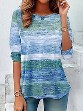 ieftine tricou Art &amp; Design-Pentru femei Tricou Ombre Casual Manșon Lung Stil Nautic Topuri obișnuite Zilnic Imprimeu Roz Îmbujorat Albastru piscină Primăvară Toamnă