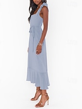 cheap White Graduation Dresses-Women&#039;s Long Dress Maxi Dress Graduation Dress A Line Dress Summer Dress Cami Dress Elegant Stylish Vacation Daily Date Regular Fit Plain Sleeveless Square Neck Black White Light Green Pink Summer