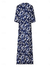 halpa Boho-mekot-Naisten Midimekko Rento mekko A linjainen mekko Boho-mekko Tyylikäs Vapaa-aika Loma Päivittäin Deitti Loose Fit Kukka Lyhythihainen Tiukka pyöreä kaula-aukko Laivaston sininen Harmaa Kesä Kevät