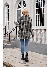 cheap Women&#039;s Graphic Tops-Women&#039;s Shirt Boho Shirt Dressy Tops Plaid Casual Boho Long Sleeve Bishop Sleeve V Neck Long Tops Work Daily Going out Pink Dusty Blue Purple Khaki Dark Gray Spring Fall