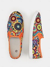abordables Baskets femme-chaussures à enfiler en toile à imprimé mandala vibrant pour femmes – chaussures plates décontractées et confortables pour le quotidien et les voyages