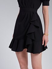 cheap Wrap Dresses-Puff Sleeve Wrap Dress with Ruffle