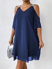 ieftine Rochii din chiffon-Pentru femei Rochie Mini Rochie de Cocktail Rochie pentru invitata de nunta Rochii din Șifon Elegant Un umăr rece Zilnic Potrivire Largă Culoare solidă Fără manșon În V Bleumarin Vară Primăvară Toamnă