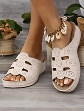 cheap Comfort Sandals-Women&#039;s Red Slip-On Sandals with Cut-Out Design, Comfortable Sole and Casual Style for Summer Wear and Daily Outings