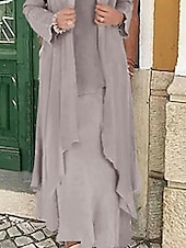 ieftine Cu jacheta-Rochie de mamă a miresei în două piese A-Line pentru nunta pe plajă Invitat formal la nuntă Elegant Mărime mare Casual Gât în V Largime din dantelă in amestec de bumbac fără mâneci Rochii cu aplicații