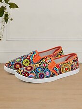 abordables Baskets femme-chaussures à enfiler en toile à imprimé mandala vibrant pour femmes – chaussures plates décontractées et confortables pour le quotidien et les voyages