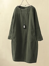 olcso design pamut és len ruhák-Női Extra méret Mini ruha Vászon ihletésű ruhák hétköznapi ruha Alkalmi Napi Előírásos öltözék Háromnegyedes Terített nyak Fekete Rozsdás vörös Rubin Medence Tavasz Ősz