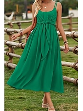 economico Abiti da vacanza-Per donna Vestito maxi Abito casual Abito linea A Abito sottoveste Moda Essenziale Informale Da mare Giornaliero Standard Liscio Senza maniche A V Giallo Verde Estate Primavera