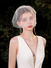 preiswerte Maskerade-Zubehör-kurzer Brautschleier mit Perlen- und Kristallverzierungen – elegantes Vintage-Hochzeitsaccessoire für Bräute, ideal für Hochzeiten und Zeremonien