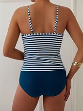 halpa Tankini-uimapuvut-Naisten Uima-asut Bikinit 2 kpl Pikkutuhmat Uimapuku Avoin selkä Ohut Loma Ranta-asut Raidoitettu U kaula-aukko Hihaton Uimapuvut
