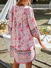 voordelige Boho-jurken-Dames Mini-jurk Casual jurk Boho chique jurken A lijn jurk Boho-jurk Bohemen leuke Style Stijlvol Vakantie Dagelijks Strand Ruim Passend Grafisch Halve mouw V-hals Blozend Roze Groen Zomer Lente