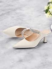 cheap Kitten Heels-Women&#039;s Rhinestone Embellished Pointed-Toe Slip-On Heeled Mules – Elegant Party and Formal Shoes for Evening Events and Weddings