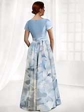 cheap Floor Length-A-Line Floor Length Wedding Guest Dress Formal Dresses Flare Dress Mother of the Bride Dress Short Sleeve Cowl Neck Elegant Formal Wedding Guest Satin with Bow(s) Pleats