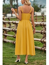 economico Abiti da vacanza-Per donna Vestito maxi Abito casual Abito linea A Abito sottoveste Moda Essenziale Informale Da mare Giornaliero Standard Liscio Senza maniche A V Giallo Verde Estate Primavera