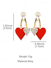 cheap Women&#039;s Earring-Red and Gold Heart Drop Earrings with Rhinestone Detailing – Romantic Jewelry for Women, Perfect for Valentine&#039;s Day or Date Nights
