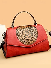 olcso Kézitáskák és bevásárlótáskák-vintage virágos gravírozott műbőr kézitáska – női retro crossbody táska felső fogantyúval alkalmi és hivatalos alkalmakra bor fekete fehér