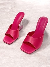 preiswerte Damensandalen-grüne Satin Open-Toe Pantoletten mit transparentem Blockabsatz für Damen – schicke Sommer-Partyschuhe