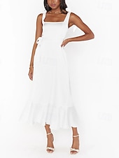 cheap White Graduation Dresses-Women&#039;s Long Dress Maxi Dress Graduation Dress A Line Dress Summer Dress Cami Dress Elegant Stylish Vacation Daily Date Regular Fit Plain Sleeveless Square Neck Black White Light Green Pink Summer