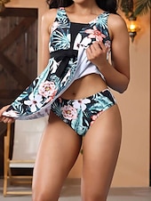 billige Swimdresses-Dame Baderettøy Badedrakter 2 Dels Tankini Frekk Badedrakt Uten Rygger Magekontroll Høy Midje Slank Ferie Strandtøy Grafisk V-Hals Ermeløs Badedrakter