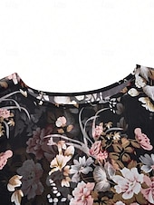 billige Kvinne Grafiske Topper-Dame Skjorte Bluse Blomstret Stilfull Fritid 3/4 ermer Crew-hals Vanlige topper Daglig Netting Trykt mønster Svart Sommer