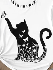 billiga Djur tee-Dam T-shirt Djur Katt Ledigt Kortärmad Rund hals Vanliga toppar Dagligen Mönster Svartvit Sommar Vår