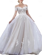 cheap Prom Dresses-A-Line Prom Dresses Elegant Dress Formal Cocktail Party Sweep / Brush Train Short Sleeve Sweetheart Tulle with Beading Appliques 2025