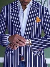 halpa Miesten Klassiset Bleiserit-Miesten Valmistujaiset Bleiseri Muodollinen iltajuhla Hääjuhla Syntymäpäiväjuhlat Muoti Vapaa-aika 봄 &amp; Syksy 95% polyesteriä 5% spandexia Raita Tasku Rento / arki Yksirivinen Bleiseri Punastuvan