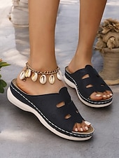 cheap Comfort Sandals-Women&#039;s Red Slip-On Sandals with Cut-Out Design, Comfortable Sole and Casual Style for Summer Wear and Daily Outings