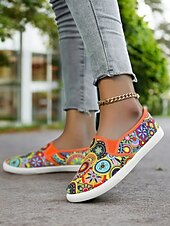 abordables Baskets femme-chaussures à enfiler en toile à imprimé mandala vibrant pour femmes – chaussures plates décontractées et confortables pour le quotidien et les voyages