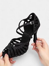 abordables Chaussures de danses latines-sandales de danse latine ornées de strass avec bout ouvert et design à lanières pour femmes - parfaites pour la salsa et les spectacles