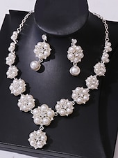 economico Collana da donna-set di gioielli da donna con perle finte e strass: elegante collana e orecchini per matrimoni, feste e occasioni speciali