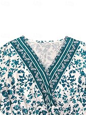 olcso Alkalmi virágos ruhák-Női Midi ruha hétköznapi ruha A vonalú ruha nyári ruha Boho ruha Hawaii Stílusos Vakáció Napi Randi Normál Virágos Rövid ujjú V-alakú Sötétzöld Nyár