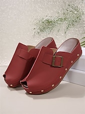 olcso Kényelmes szandálok-női peep-toe wedge öszvérek csatos pántokkal és szegecses díszítéssel – kényelmes felbújós szandál hétköznapi viselethez és nyári kirándulásokhoz