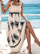 levne Boho šaty-Dámské Dlouhé šaty Maxi šaty Volnočasové šaty Áčkové šaty Letní šaty Boho šaty Čechy Havajské stylové Dovolená Denní Rande Běžný Grafika Bez rukávů Hranatý Černá Světlá růžová Rubínově červen