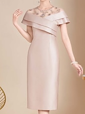 preiswerte Teelänge-Mutter der Braut Kleid Tee-Länge Elegant Vintage Einfach Rundhalsausschnitt Satin Tüll Kurze Ärmel mit Falten Cascading Rüschen Diamant Einfarbig Derby Kleid Renntag Kleid 2025