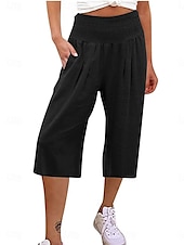 billige Vanlig linbukse i bomull-Dame Shorts i bomullslin Lin-inspirerte bukser Linbukser i bomull Mote Gatemote Ankel-lengde Høy Midje عادي Lomme Elastisk midje comfy Myk Bekvem Mikroelastisk utendørs Gate Aprikos Svart Sommer Vår