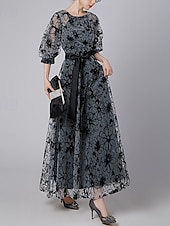 preiswerte Bodenlänge-A-Linien-Kleid, formelles, elegantes Vintage-Kleid für die Mutter der Braut, durchsichtiger Rundhalsausschnitt, knöchellang, Chiffon, halbe Ärmel mit Spitzenstickerei 2025