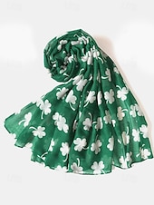 economico Sciarpe da donna-sciarpa trifoglio di San Patrizio per donna, leggera sciarpa con stampa trifoglio, accessorio verde festoso per feste, celebrazioni e uso quotidiano