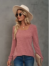 abordables Tops Sencillos para Mujeres-Mujer Sayo Remera de algodón Plano Bohemia Elegante Básico Manga Larga Manga Farol Escote Cuadrado Tops regulares Diario Deportes Noche Negro Rosa Morado Verde Trébol Caqui Primavera Otoño