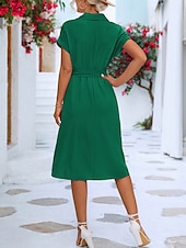 preiswerte Kleider für die Arbeit-Damen Midikleid blusenkleid Casual kleid A Linie Kleid Stilvoll Ausgefallene Arbeit Täglich Regular Fit Glatt Kurzarm Hemdkragen Rosa Grün Sommer Frühling