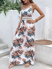 ieftine Rochii florale elegante-Pentru femei Rochie Maxi Rochie A line Rochie florala Rochie de vară Rochie cami Elegant Stilat Vacanță Zilnic Dată Fit regulat Floral Fără manșon În V Alb Vară