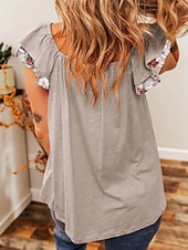 billige Tanks og camisole til kvinner-Dame Camisole Tank Top Blomstrete Stilfull Uformell Kort Erme Fyrkantet Hals Regulære Topper Daglig Rynkete Trykk Rosa Lilla Lys Grå Sommer