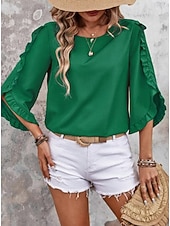 ieftine Bluze simple-Pentru femei Bluză Culoare solidă Elegant Zilnic Stilat Lungime Manșon 3/4 Stil Nautic Topuri obișnuite Zilnic Muncă Concediu Negru Roșu-aprins Trifoi Kaki Vară Primăvară Toamnă