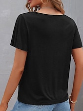 abordables T-shirt uni-Femme T shirt Plein Mode Moderne Décontractées Manche Courte Col V Hauts réguliers du quotidien Fin de semaine Noir Vert Véronèse bleu marine Violet Eté Printemps