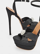 cheap Nightlife Party-Women&#039;s Satin Platform Stiletto Heels – Rhinestone Embellished Open-Toe Wedding Shoes for Brides and Glamorous Events